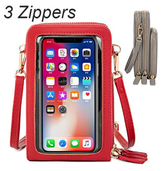 Duurzame PU leren dames crossbody telefoontas met touchscreen, perfect voor casual en chic.