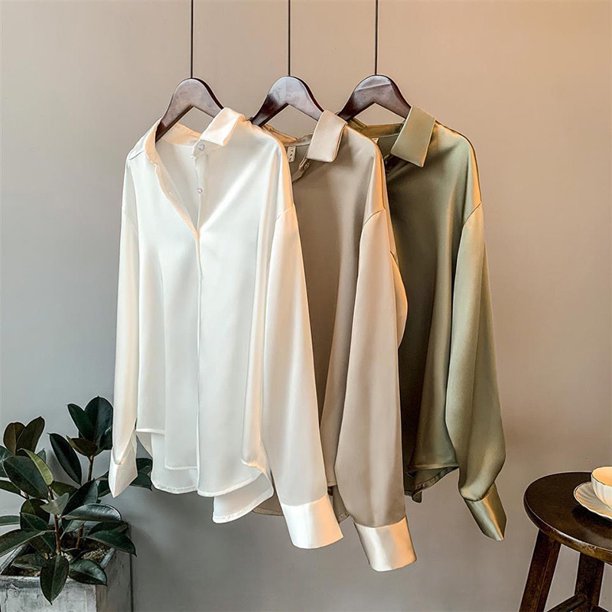 Klassieke retro damesblouse. Losvallend model met lange mouwen, veelzijdig en comfortabel voor een chique stijl.
