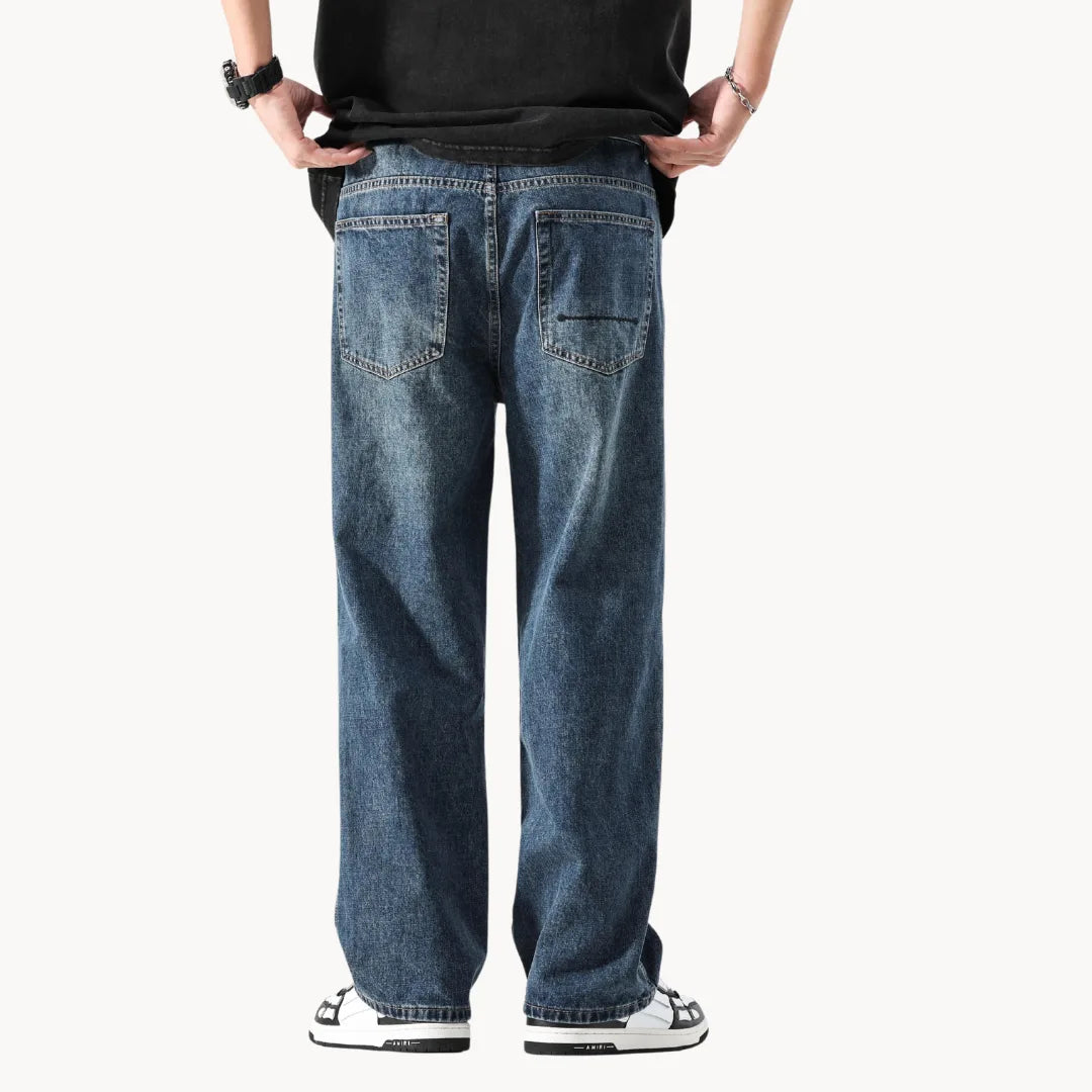 Petrol heren jeans, rechte pasvorm, relaxed model, opvallende en trendy kleur.
