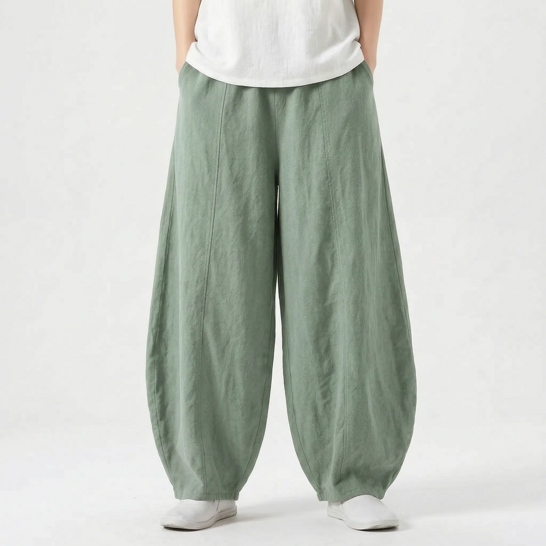 Dames barrelbroek met wijde pijpen, comfortabele losse pasvorm en trendy design voor de zomer.
