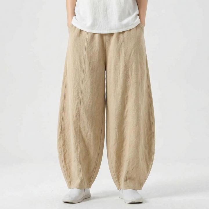 Veelzijdige dames barrelbroek met wijde pijpen, comfortabel en stijlvol voor diverse looks.
