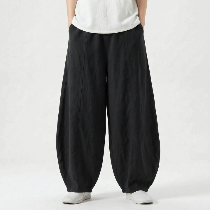 Trendy dames barrelbroek met wijde pijpen en elastische taille, ook beschikbaar in grote maten.