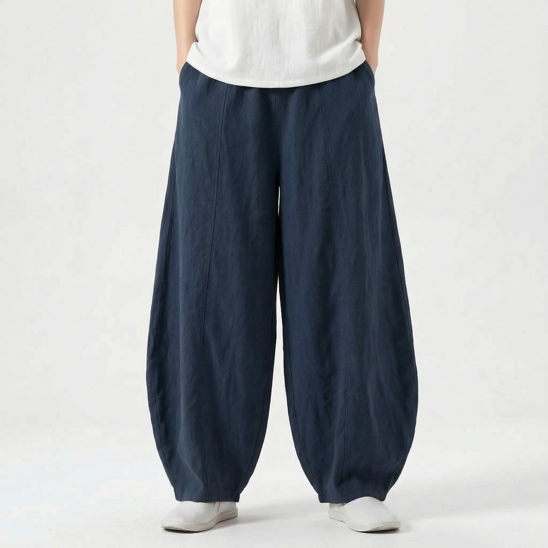 Stijlvolle dames barrelbroek met wijde pijpen, losse pasvorm en comfortabele elastische tailleband.