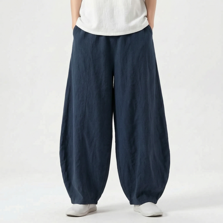 Stijlvolle dames barrelbroek met wijde pijpen, losse pasvorm en comfortabele elastische tailleband.