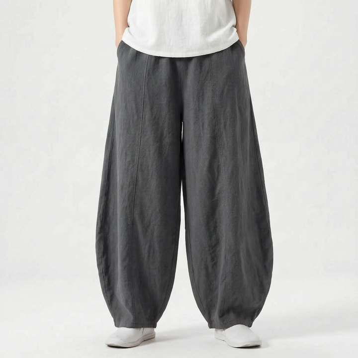 Casual dames broek, barrelmodel met wijde pijpen, comfortabel en trendy voor dagelijks gebruik.