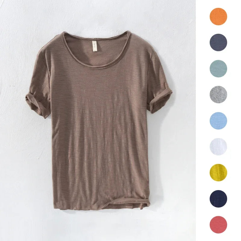 Heren retro T-shirt, slim-fit, met ruwe rand voor een casual, stijlvolle look.