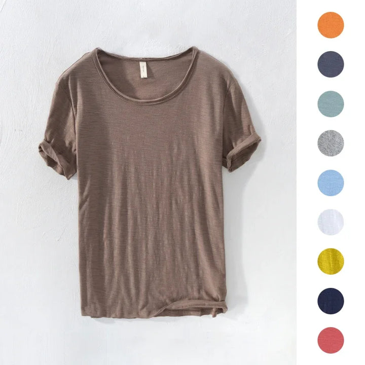 Heren retro T-shirt, slim-fit, met ruwe rand voor een casual, stijlvolle look.