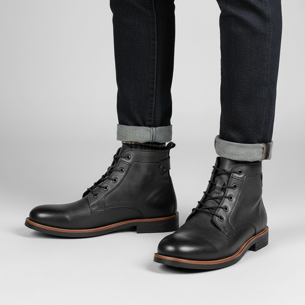 Comfortabele zwarte retro enkellaarzen Timothy voor heren, ideaal voor dagelijks casual gebruik met antislipzool.