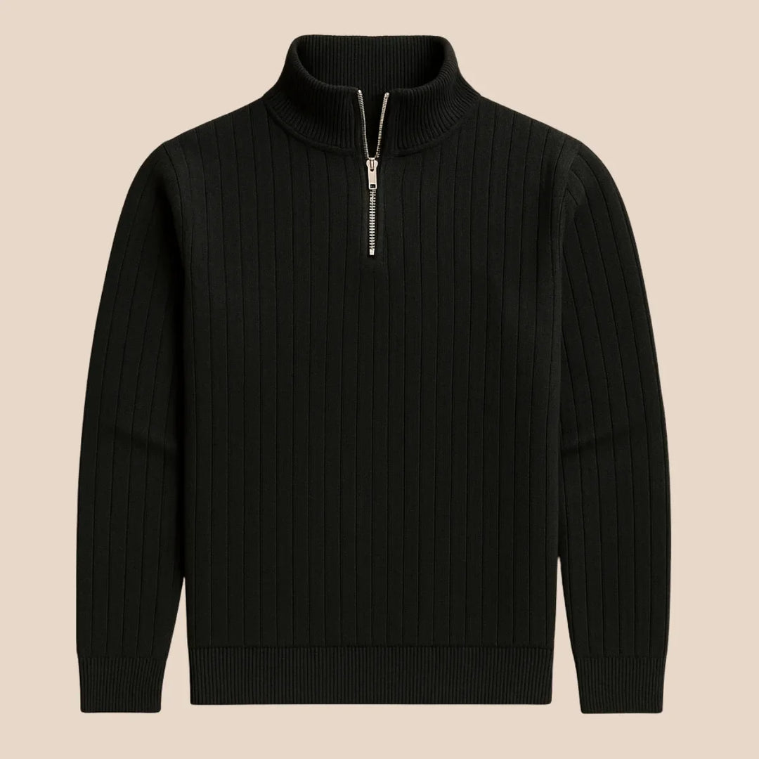 Comfortabele heren trui met halve rits, opstaande kraag en lange mouwen, perfect voor de koudere maanden.