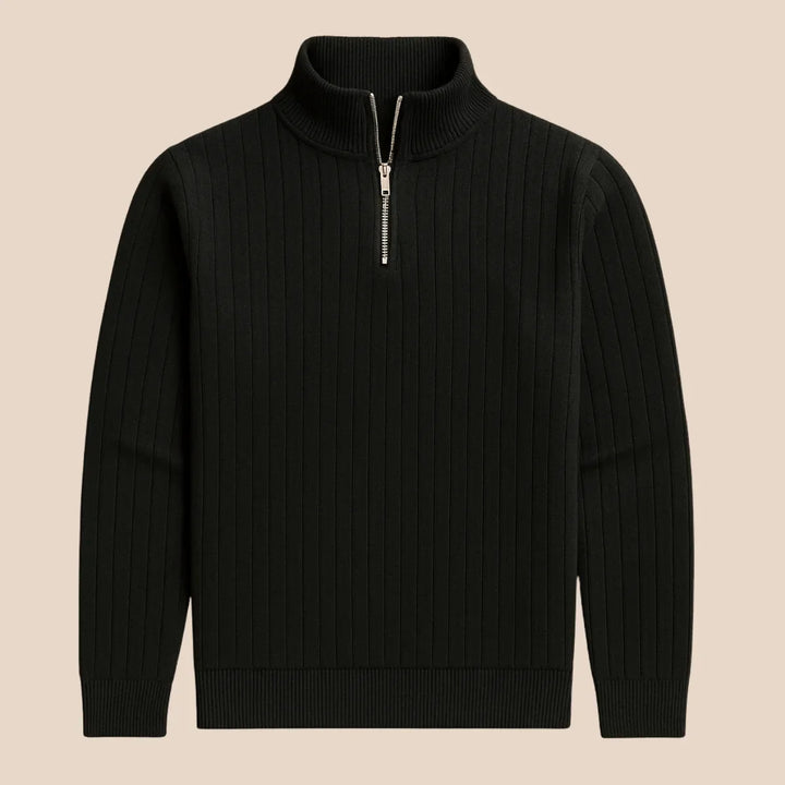 Comfortabele heren trui met halve rits, opstaande kraag en lange mouwen, perfect voor de koudere maanden.