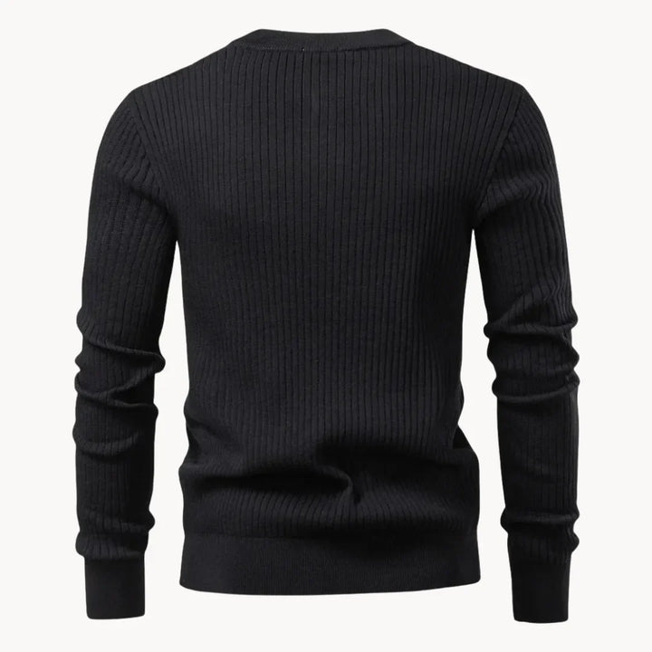 Casual heren trui, slim fit, met geribbelde structuur en knoopjes bij de ronde hals.