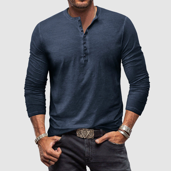 Stijlvol heren Henley shirt met lange mouwen en knoopsluiting, perfect voor een casual look.