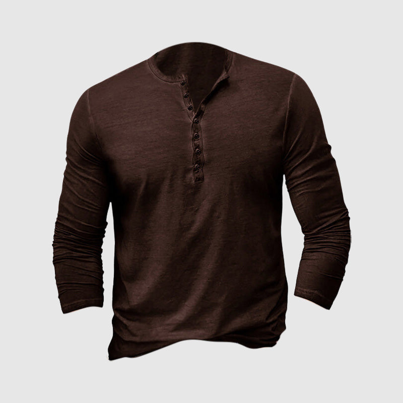 Slim-fit heren Henley shirt lange mouw, comfortabele pasvorm, perfect voor een moderne casual stijl.