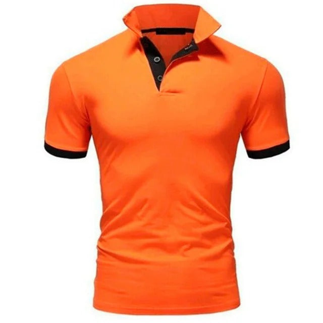 Herenpolo met patchwork details, comfortabel, ademend en slim fit voor een moderne look.