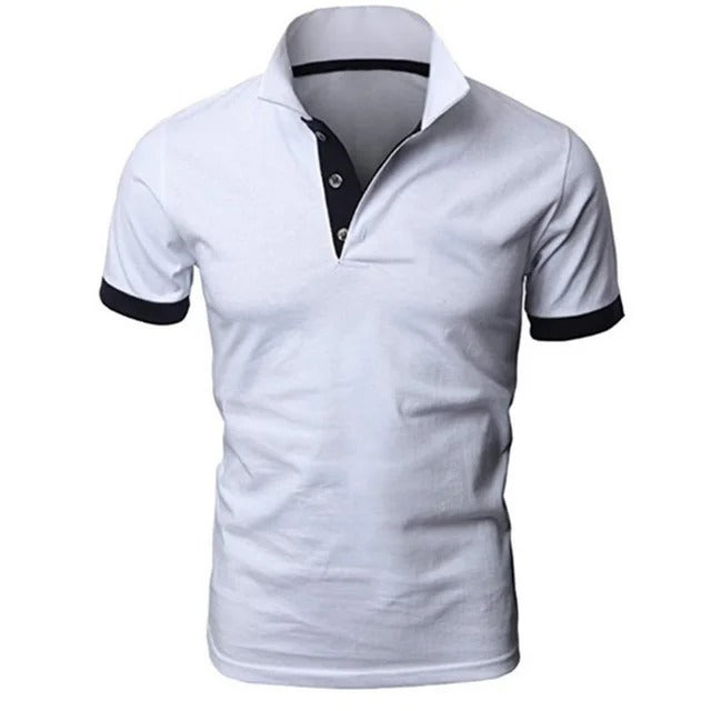 Comfortabele herenpolo slim fit met ademende stof en trendy patchwork details.