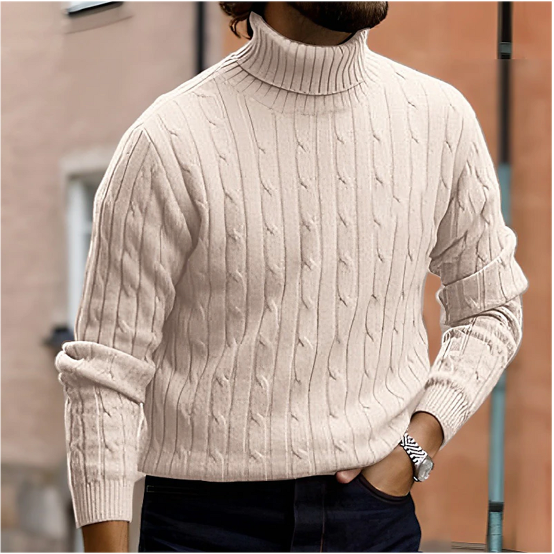 Heren coltrui Ashton met klassiek kabelpatroon, ideaal voor winter. Warm en comfortabel.