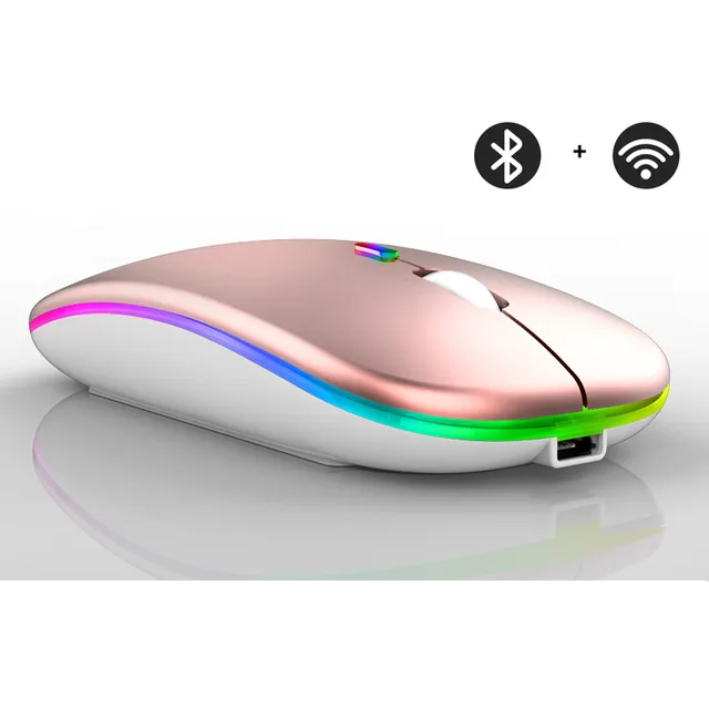 Hoogwaardige draadloze muis, oplaadbaar, met multi-color LED en ergonomisch design, ideaal voor gamers.