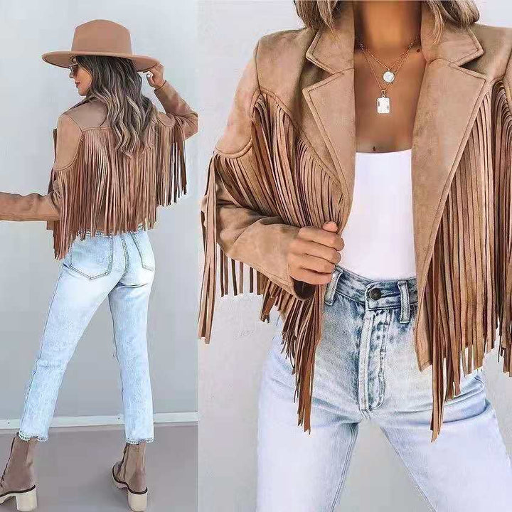 Damesjack met franjes in trendy westernstijl. Perfecte casual korte jas voor dames.
