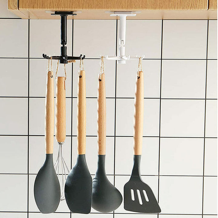 Universeel roterend keukenrek, perfect voor het ophangen van spatels, lepels en ander keukengerei aan 6 haken.