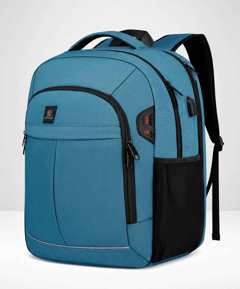Veilige anti-diefstal reisrugzak met geïntegreerde USB-oplaadpoort, perfect voor onderweg.