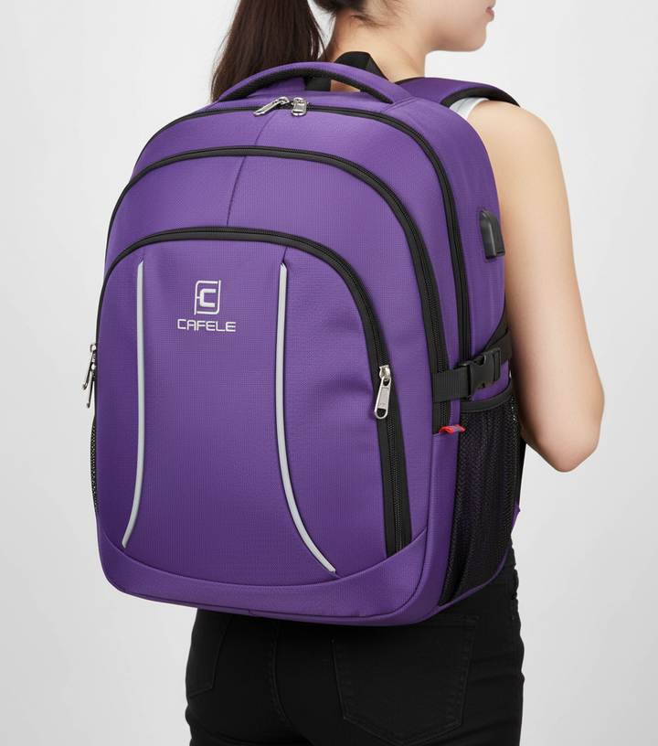 Comfortabele unisex rugzak voor werk, school of reizen, met anti-diefstal design en USB-laadfunctie.