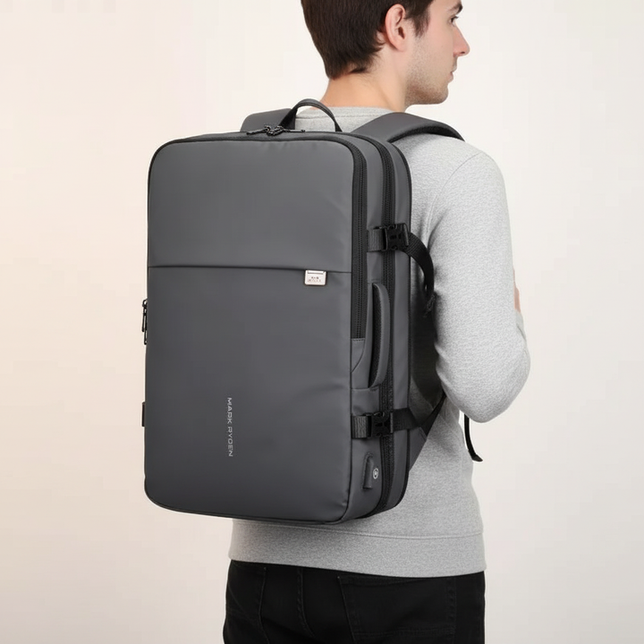 Robuuste TravelX laptop- en reisrugzak, uitbreidbaar voor extra ruimte. Geschikt voor dagelijks én intensief gebruik.