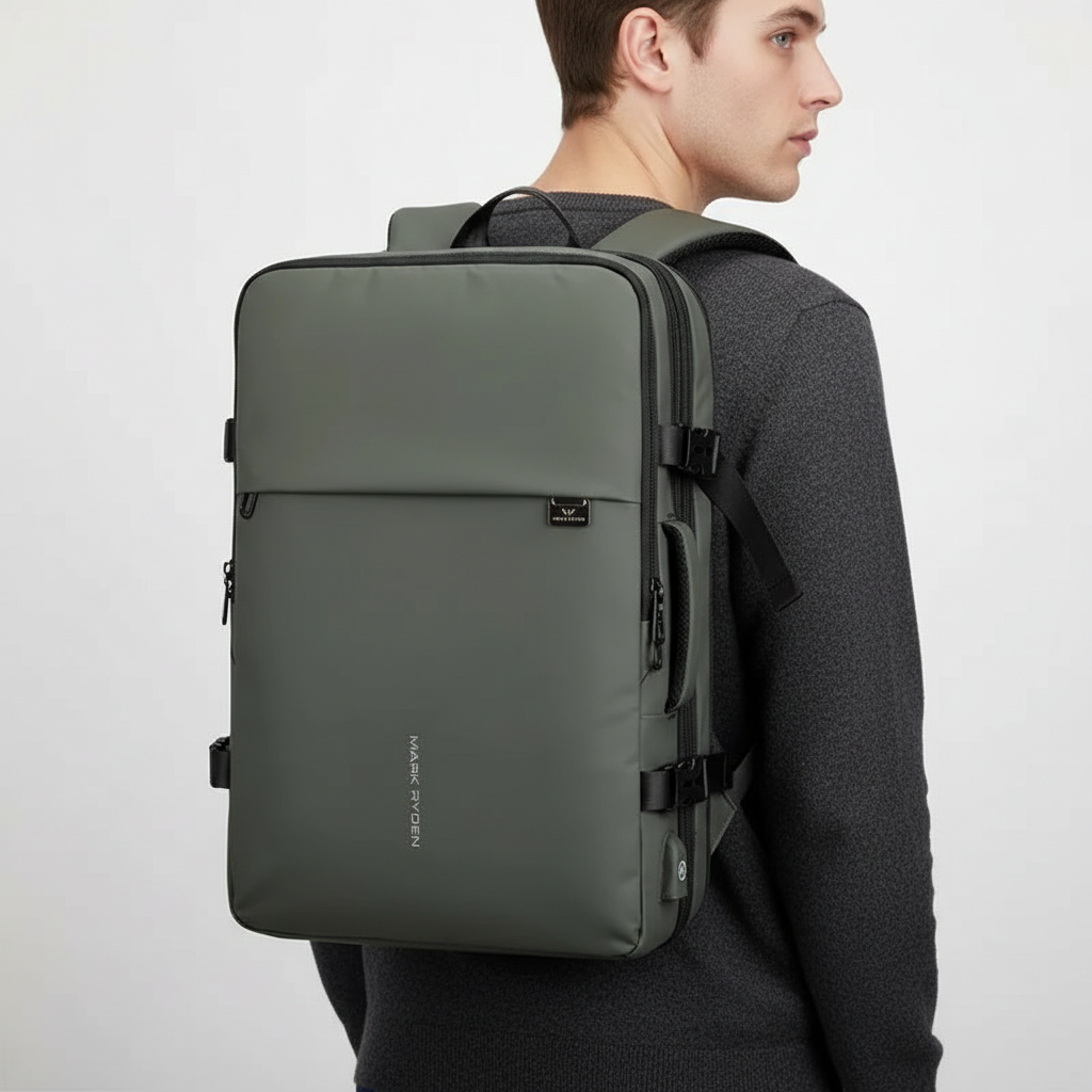 Stijlvolle uitbreidbare TravelX rugzak met beschermd laptopvak. Ideale werkrugzak of slimme reistas.