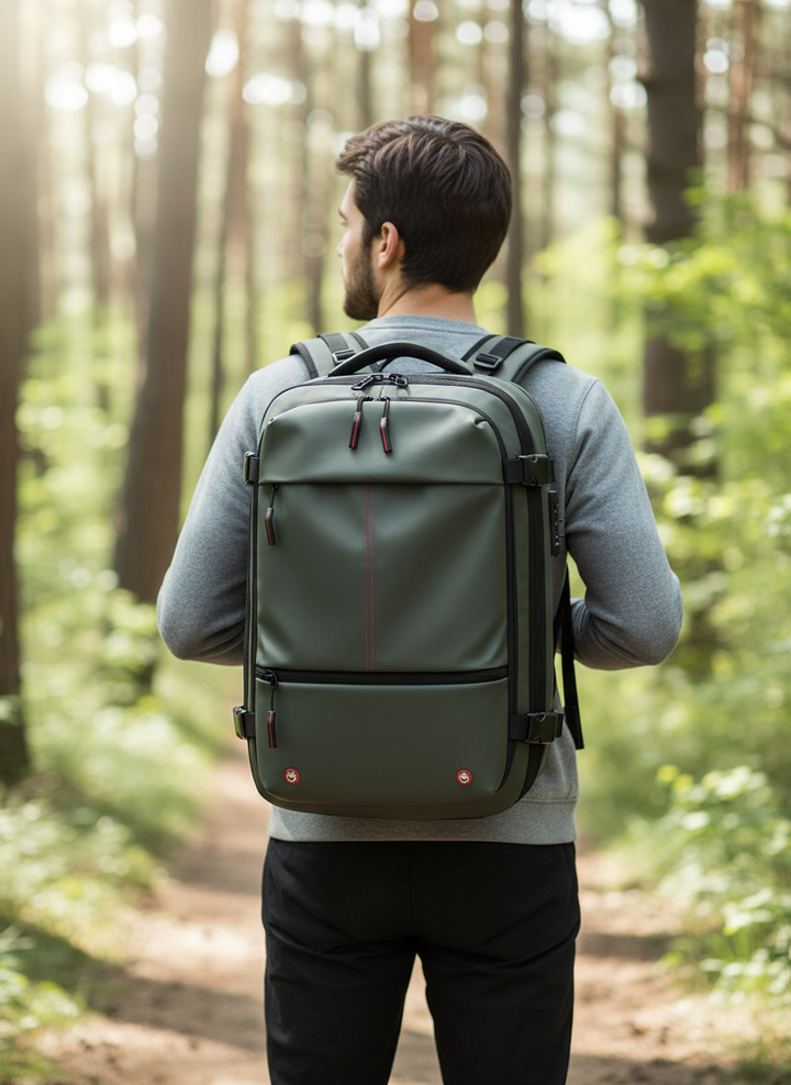 Uniseks uitbreidbare reizigersrugzak PackAway, ideaal als handbagage. Veilig en ruim voor elke reis.