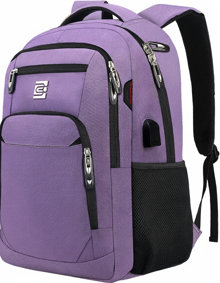 SecureBag anti-diefstal rugzak op een bureau, ideaal als kantoortas of schooltas voor je laptop.