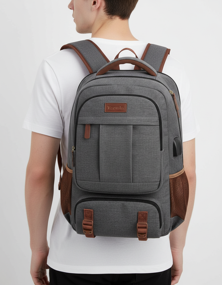 Ergonomische dagrugzak met gewatteerde schouderbanden voor comfortabel dragen van je laptop en spullen.