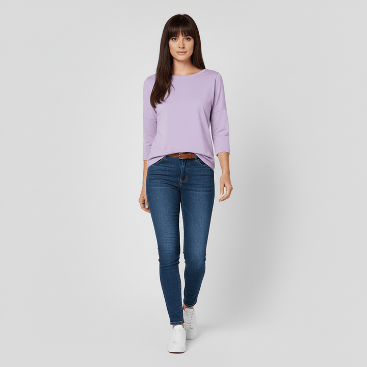 Comfortabele Alyssa top: dames T-shirt met driekwartmouwen, rondhals en effen design.