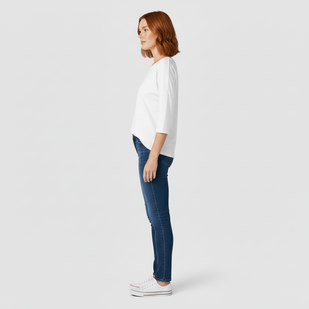 Veelzijdig dames T-shirt met driekwartmouwen, rondhals en effen kleur, perfect als basisstuk.