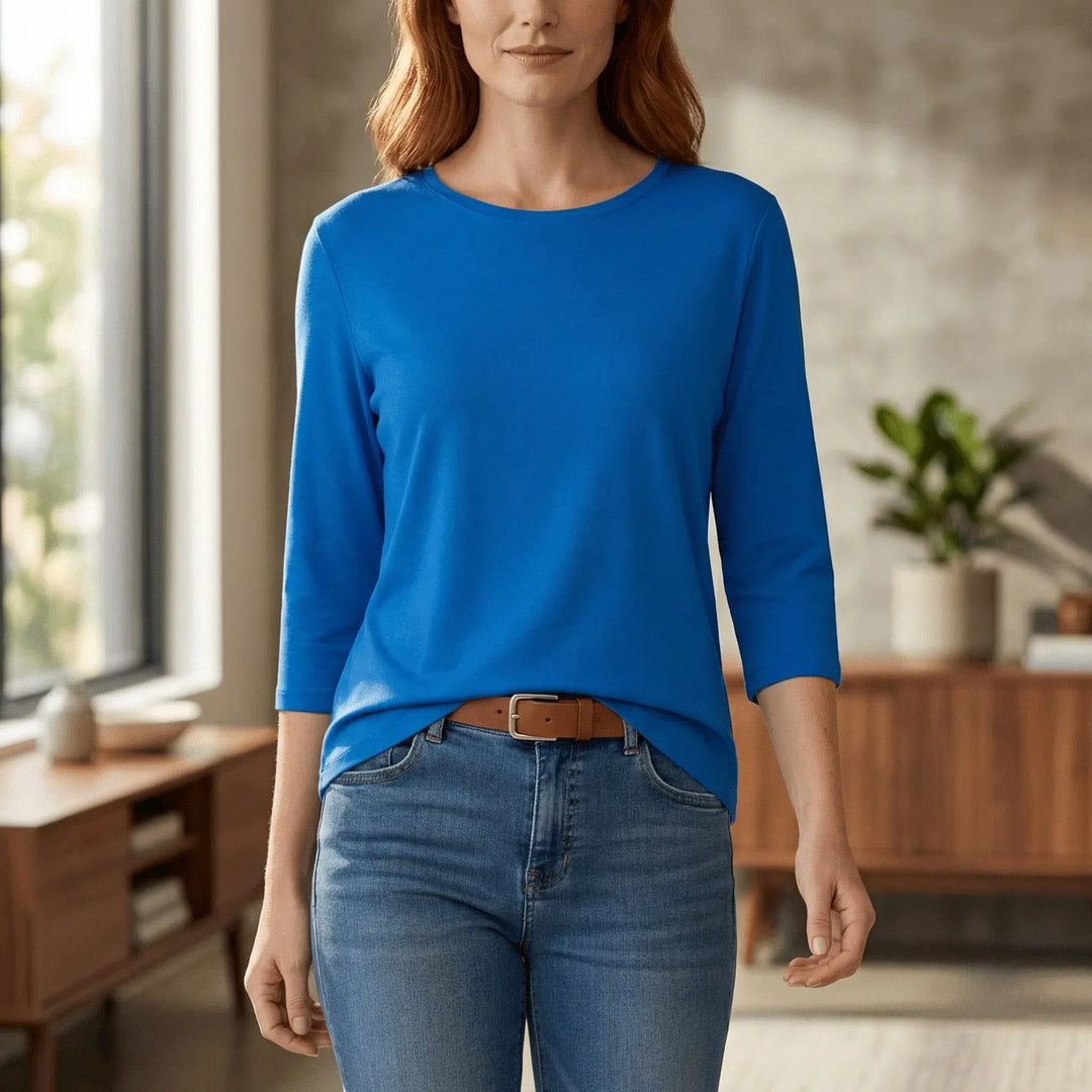 Dames t-shirt Alyssa met ronde hals en comfortabele 3/4 mouwen, perfect voor dagelijkse casual kleding.