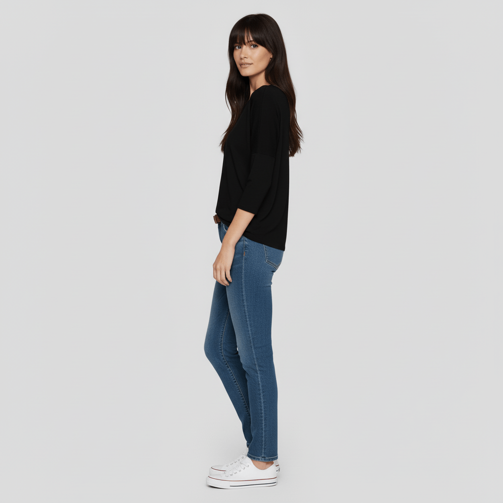 Veelzijdige Alyssa top: casual dames T-shirt met rondhals en driekwart mouwen.