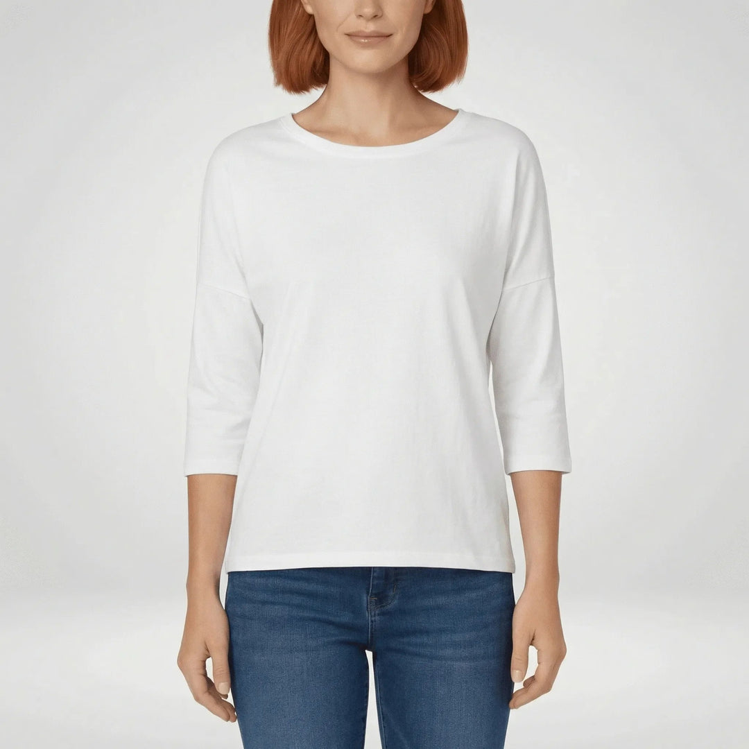 Zomer t-shirt dames, Alyssa model met ronde hals en 3/4 mouwen, een fris en comfortabel basisstuk.