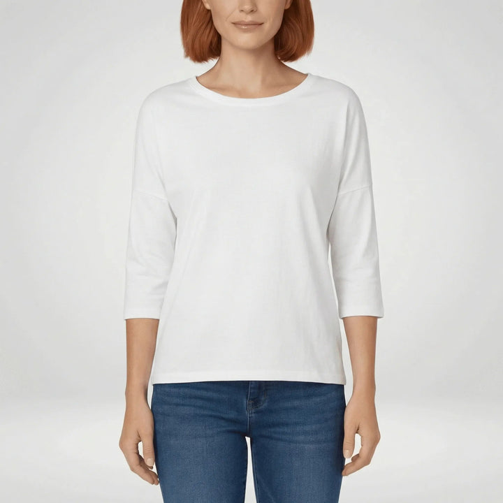 Zomer t-shirt dames, Alyssa model met ronde hals en 3/4 mouwen, een fris en comfortabel basisstuk.