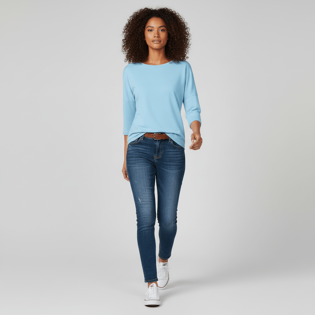 Dames T-shirt met driekwartmouwen en rondhals, een veelzijdige casual lentetop.