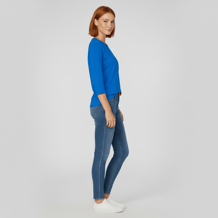 Basisstuk: Alyssa dames T-shirt, effen met rondhals en driekwartmouwen, comfortabel.