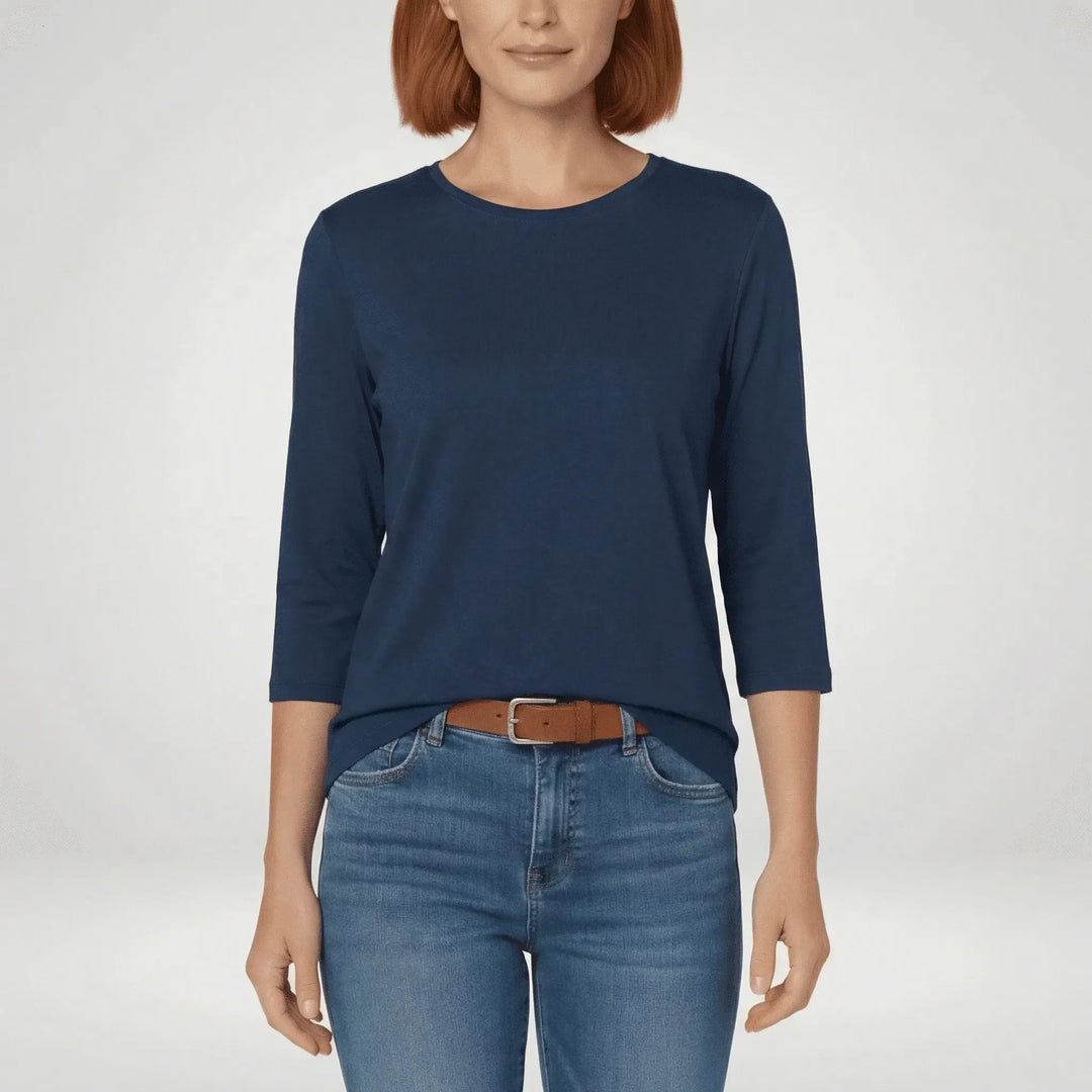 Dagelijkse mode: dames t-shirt Alyssa met ronde hals en 3/4 mouwen, comfortabel en stijlvol.