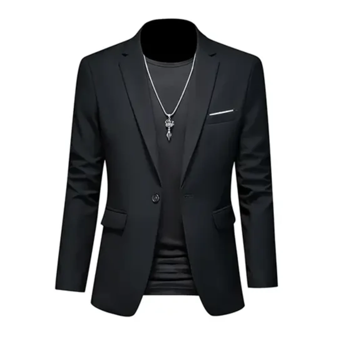 Elegante slim fit heren blazer, perfect voor zakelijke bijeenkomsten of formele evenementen. Tijdloos colbert.