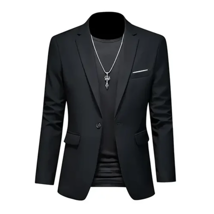 Elegante slim fit heren blazer, perfect voor zakelijke bijeenkomsten of formele evenementen. Tijdloos colbert.