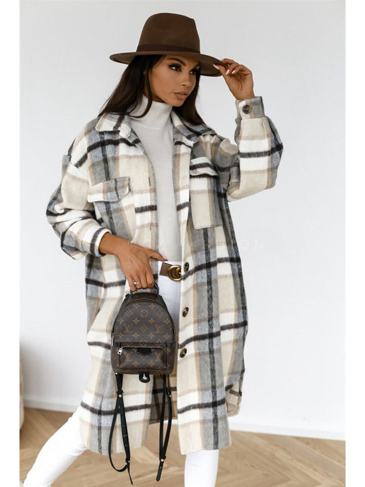 Comfortabele dames plaid ruitjas, oversized bovenkleding voor vrouwen. Stijlvol en veelzijdig.