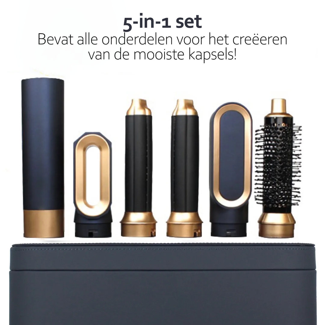 Snel en professioneel stylen met de AuraStyle 5-in-1 haarstyler; föhn, krul, stijl en creëer volume voor dameshaar.