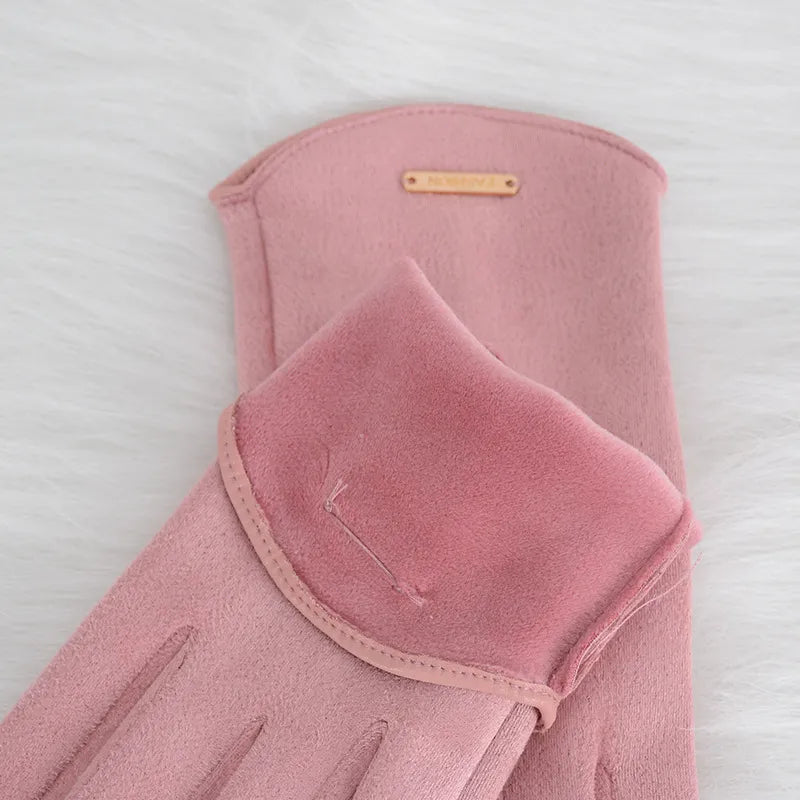 Warme touchscreen suède dameshandschoenen, verkrijgbaar in beige, zwart en groen.