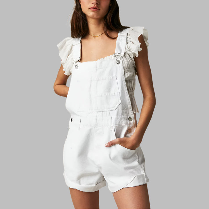 Veelzijdige dames mouwloze denim jumpsuit, perfect voor casual comfortabele en stijlvolle lente/zomer outfits.