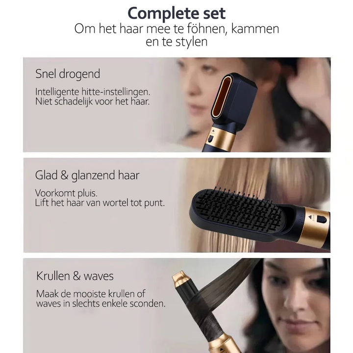 Glanzend steil haar met de AuraStyle 5-in-1 haarstyler stijltang, ionische technologie vermindert pluis voor dames.