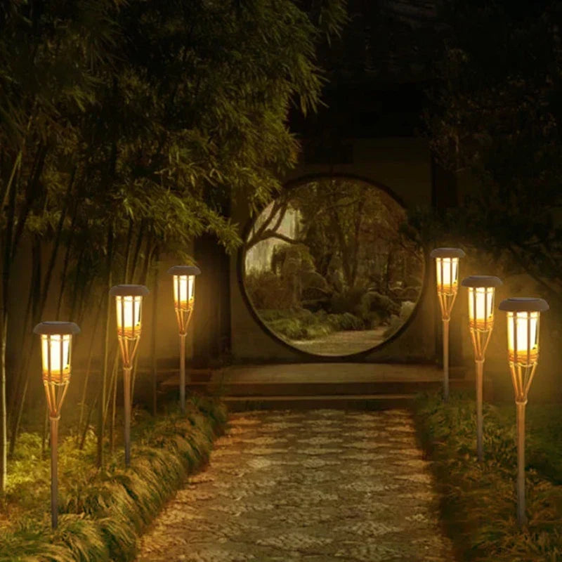 Sfeervolle zonnefakkel met realistisch vlam effect voor tuinverlichting. Energiezuinige LED buitenverlichting (5-pack).