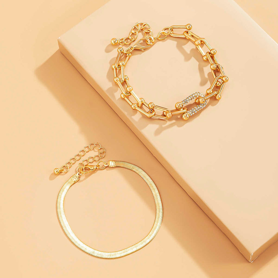 Chique dames sieraden set, twee goudkleurige of zilverkleurige armbanden, verstelbaar.