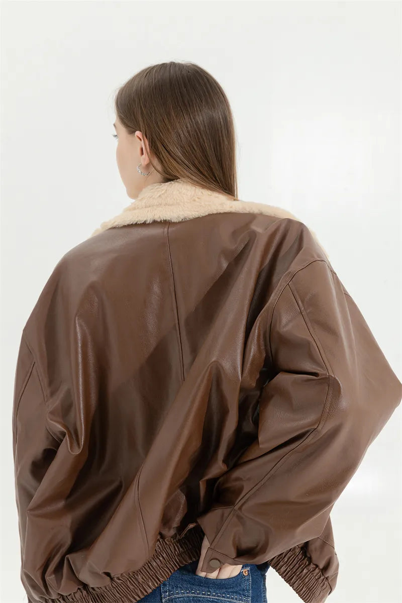 Dames bovenkleding: Amanda leren winterjas, warm en stijlvol in vintage lamswol design.