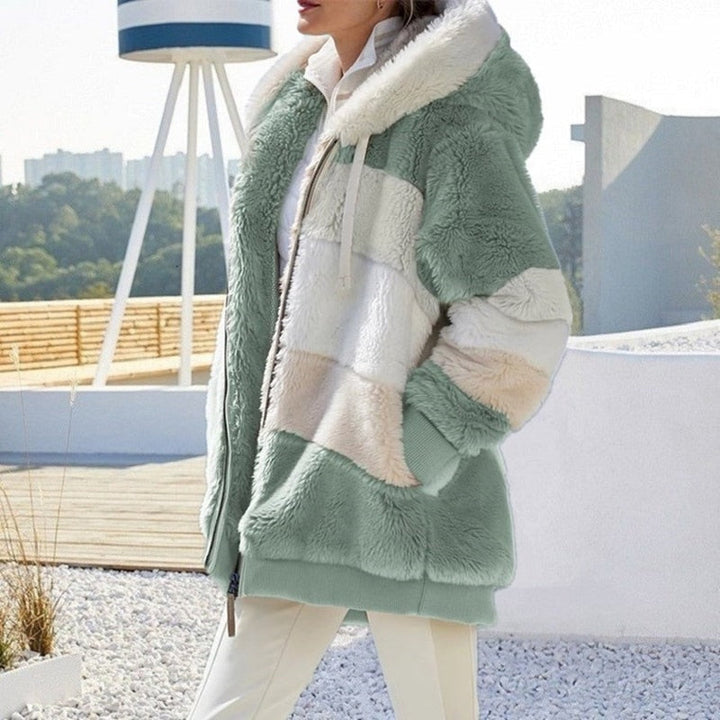 Oversized pluche damesvest met capuchon, warm fleece voor dameskleding.